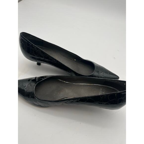 Stuart Weitzman Black patent leather kitten Croc Heels Capsule wardrobe Sz 9.5 - Picture 4 of 6